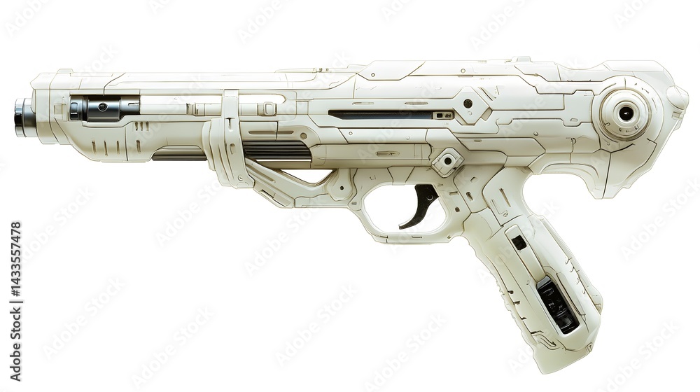 Futuristic White Gun with SciFi Weapon.