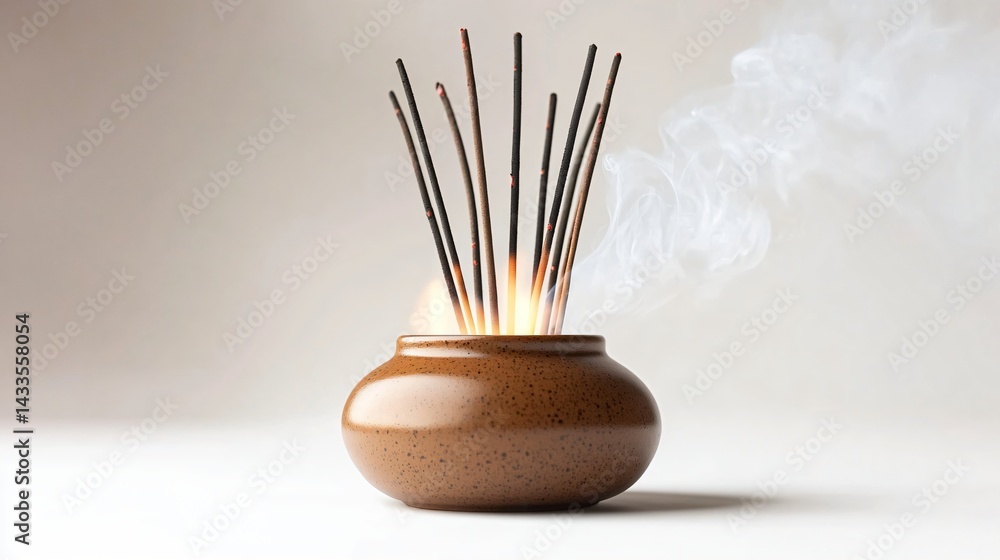Aromatic incense diffuser with smoke rising in a serene and minimalist environment Aromatic incense diffuser with smoke rising in a serene and minimalist environment