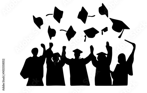 Graduation Celebration. Vector illustration of a group of graduates tossing their caps in celebration of graduation.graduation hat diploma icon. Graduation hat and diploma web icon. Vector 
