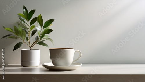 Wallpaper Mural Modern Minimalist Still Life Arrangement With Coffee Cup And Plant Torontodigital.ca
