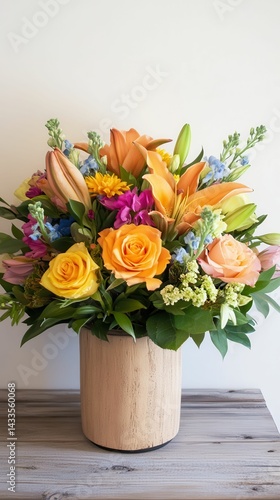 Wallpaper Mural Colorful flower bouquet in wooden vase. Torontodigital.ca