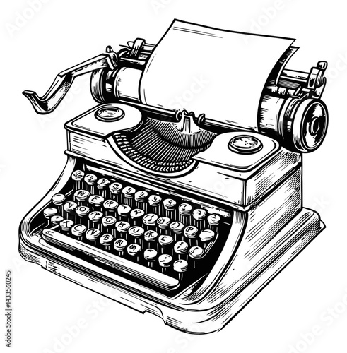 Vintage Typewriter Engraving and Illustration for Retro Design