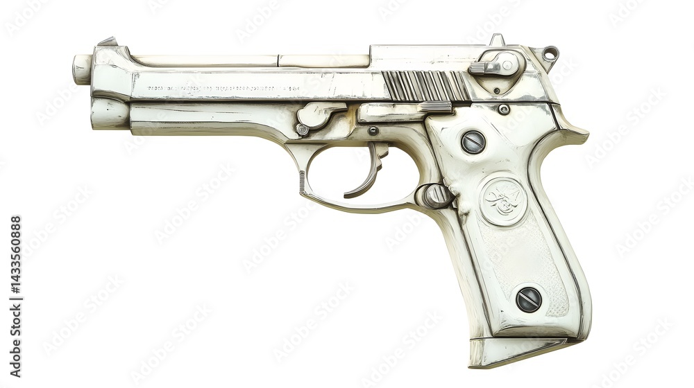 White handgun with isolated background.