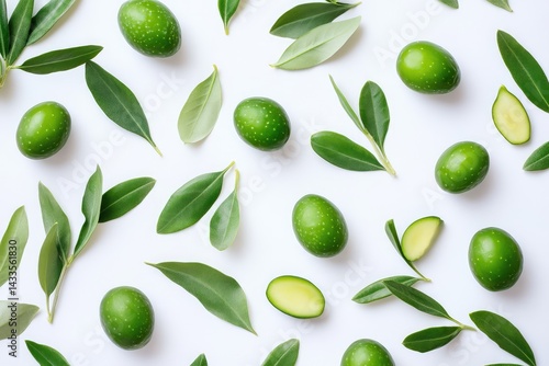 Wallpaper Mural Green olive on white background. AI generated illustration. Torontodigital.ca