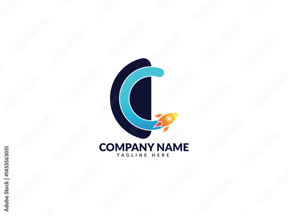 Fototapeta premium Letter c logo with rocket design template, Swoosh logo and colorful design, Letter C logo and rocket design combination, swoosh logos.