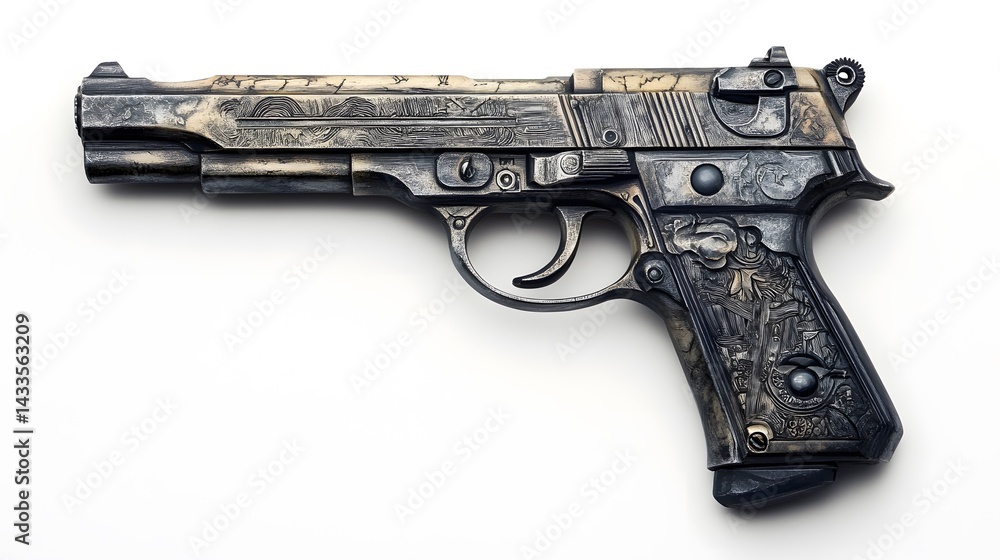Ornate Pistol with White Background.