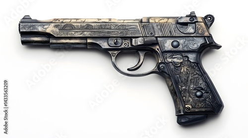 Obraz na płótnie Ornate Pistol with White Background. w salonie
