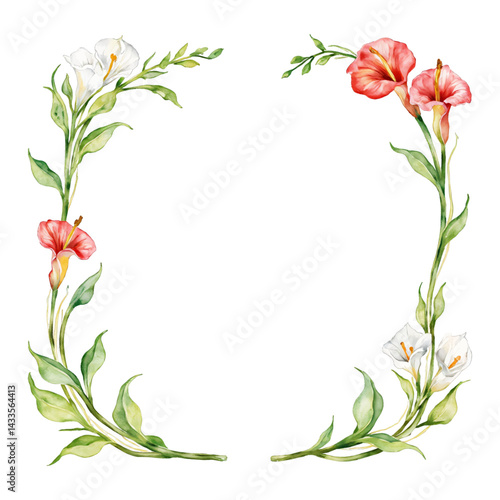 Vintage Frame made of calla lily Flowers Isolated Hand Drawn Watercolor Painting Illustration