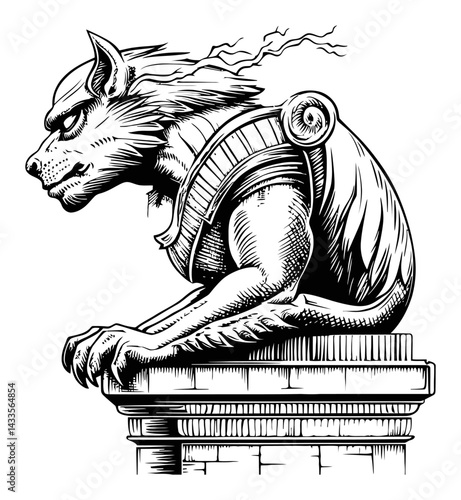 Detailed Engraving Illustration of a Stylized Mythical Creature