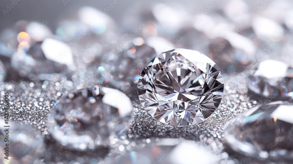 Fototapeta premium Diamonds gleam, faceted gemstones display brilliance, sparkle shimmering light, reflecting elegance, luxury, and wealth.