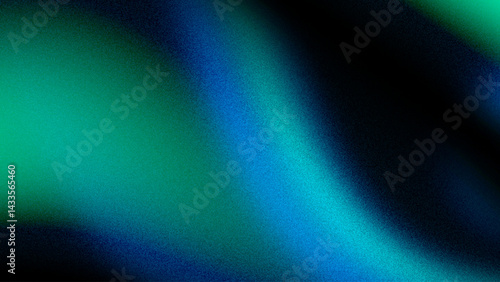 Abstract blue green on dark background with grainy. Amazing wavy background.
