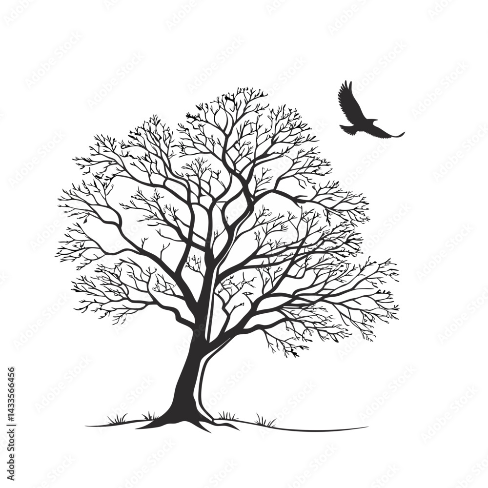 Fototapeta premium Bird Shaped Branch Tree Silhouette