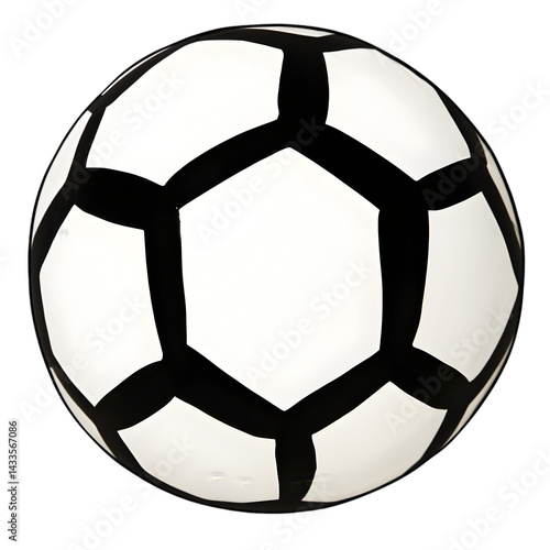 Isolated Realistic Soccer Ball with White and Black Geometric Design