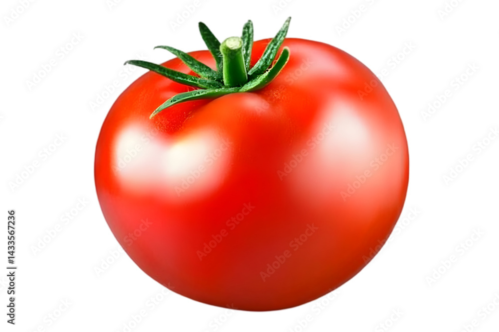 Isolated Realistic Tomato with Green Stem on Transparent Background Isolated Realistic Tomato with Green Stem on Transparent Background