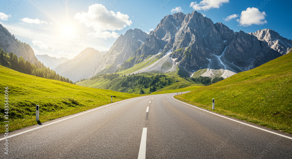 Naklejka premium Road with mountains ahead