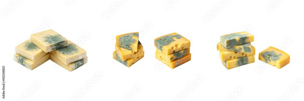 Obraz premium Set of spoiled cheese with green mold on transparent background