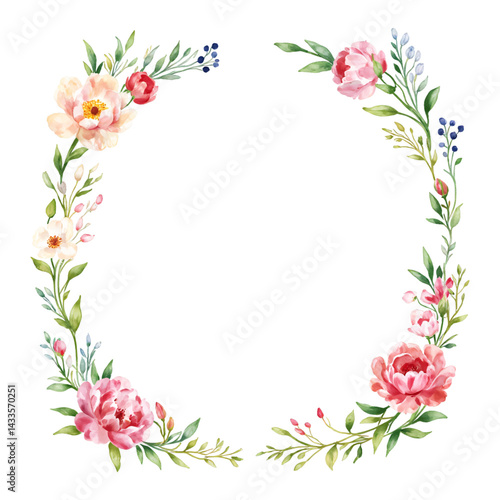 Elegant Peony Flowers Frame Watercolor Painting Illustration Border Decoration Isolated Hand Drawn