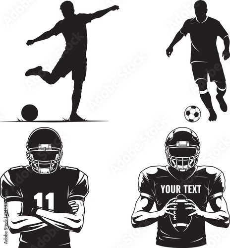 Soccer and Football Players Sports Illustration Mix Athlete Silhouettes Soccer Football Football Soccer Graphic