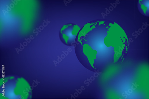 Multiverse 3D Globe flying technology background, The world is placed in multiples using a blurred