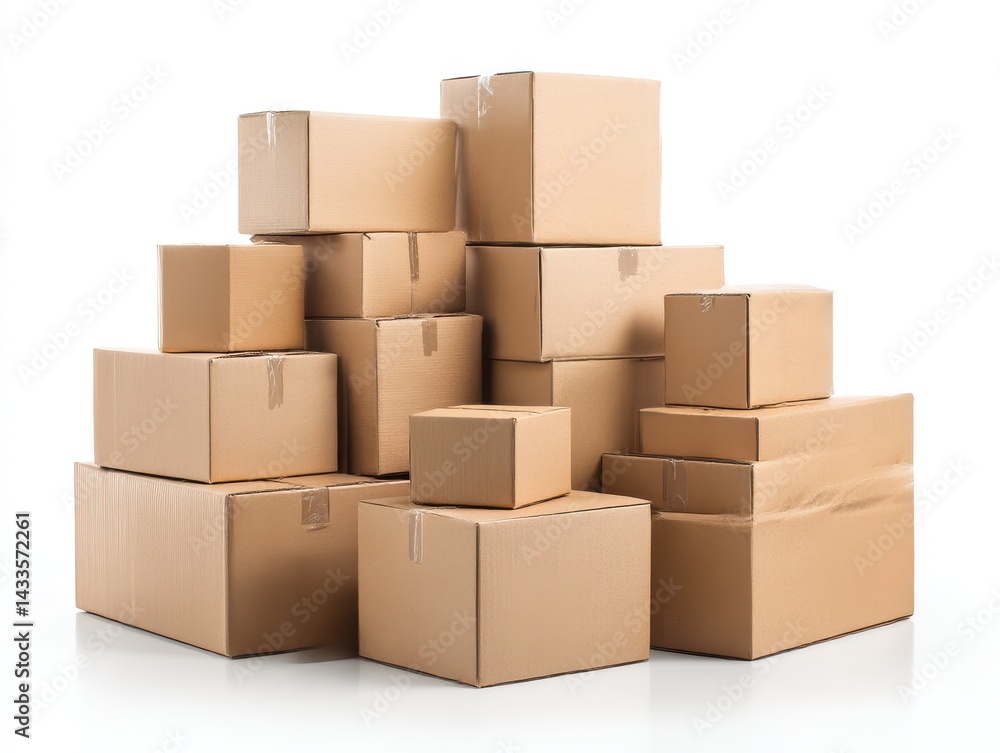 Stacked cardboard boxes pile on white background Stacked cardboard boxes pile on white background