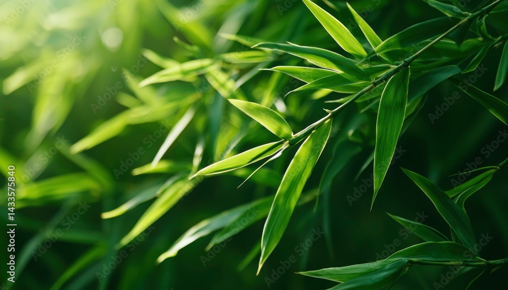 Obraz premium Lush bamboo leaves in sunlight