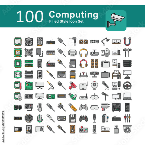 Illustration of Computing Collection design Filled Icon. Computing Filled Icon Pack. Set of Computing Outline Icon
