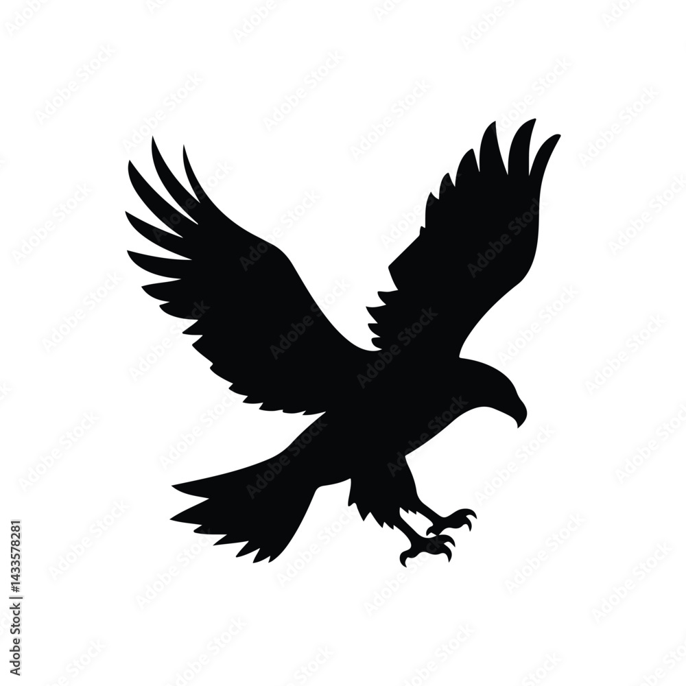 Obraz premium Silhouette of eagle on white background. Vector illustration of flying eagle. 