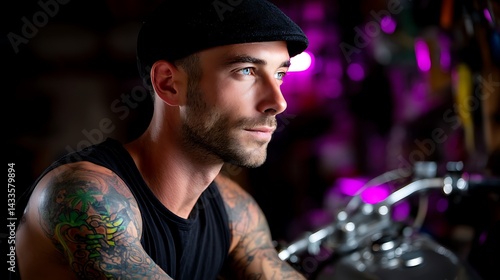 Wallpaper Mural Man with tattoos and a cap, thoughtful profile Torontodigital.ca