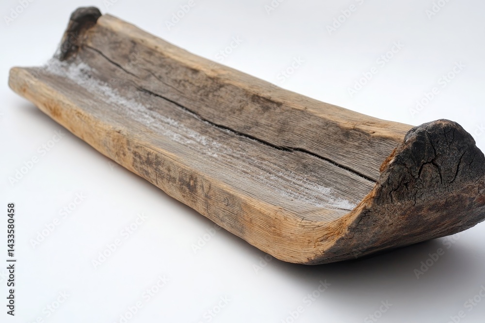 Fototapeta premium Rustic wooden trough, handcrafted with natural wood grain.
