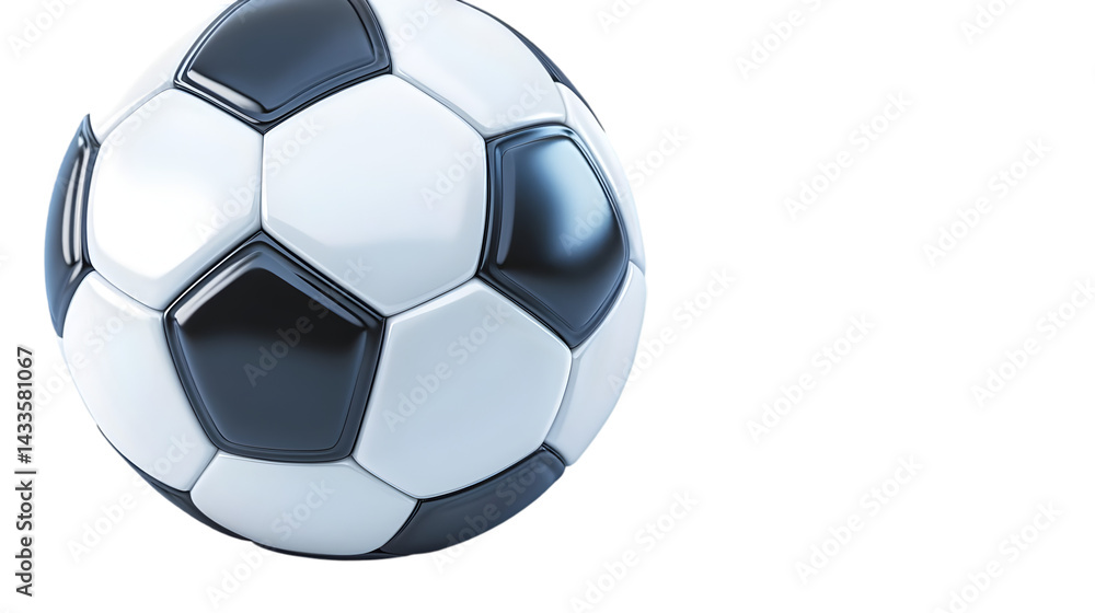 Realistic 3D Soccer Ball Isolated on Transparent Background