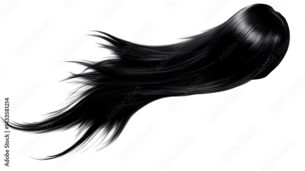 Realistic Black Hair Strand with Transparent Background Isolated