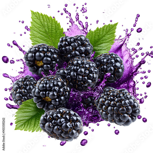 Realistic Blackberry Splash Isolated On Transparent Background Illustration