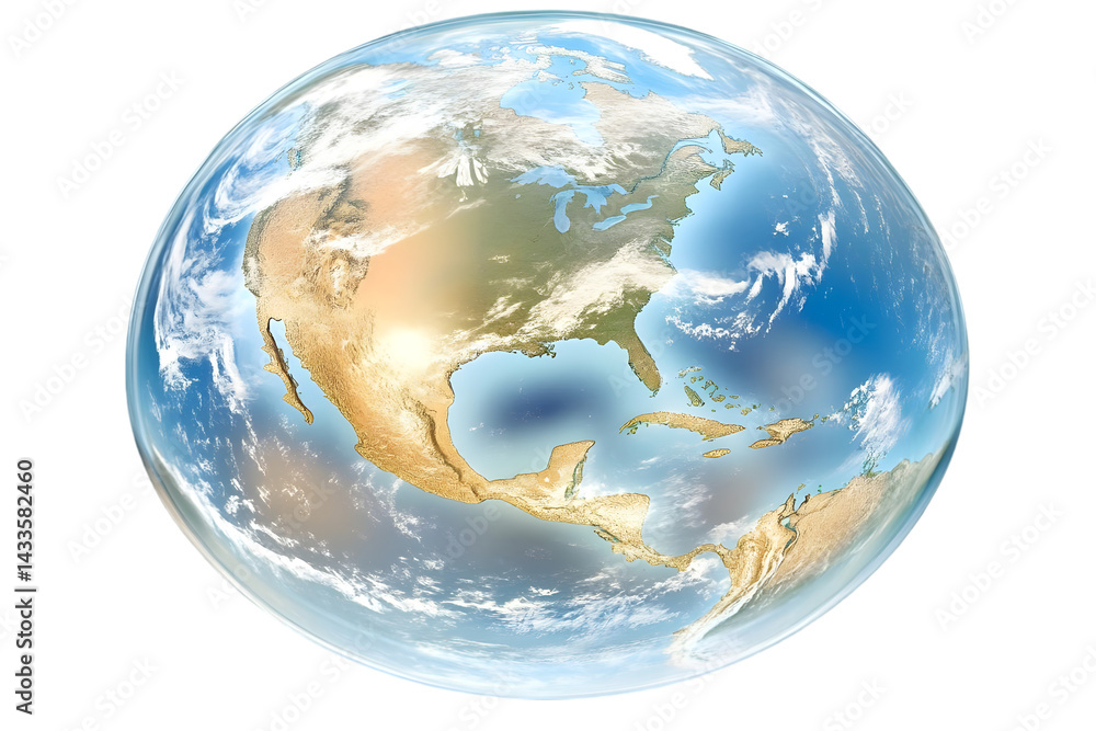 Realistic Illustration of Earth Globe Displaying North America With Transparent Background