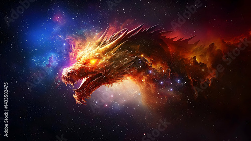 Fierce Pixel Dragon In Cosmic Nebula