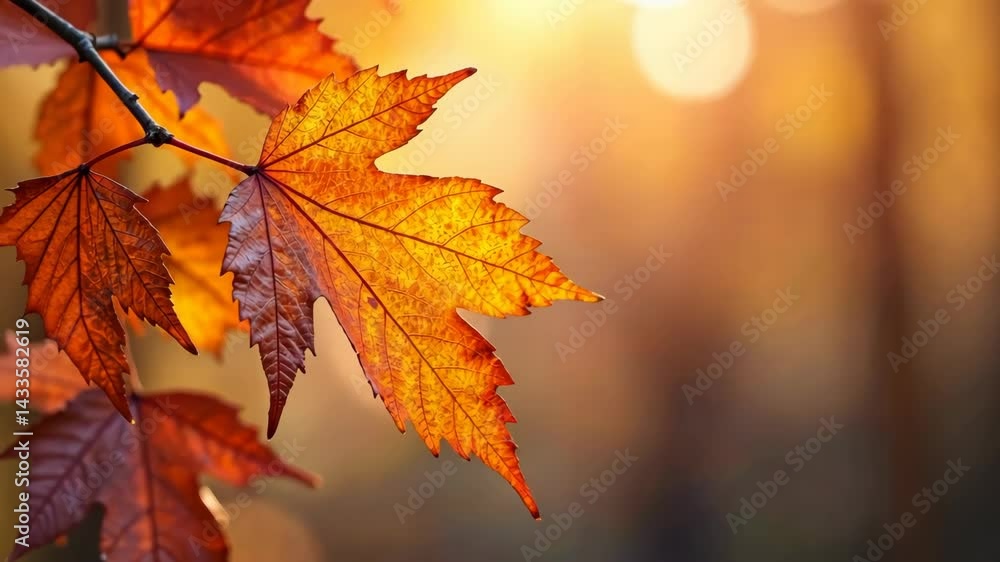 Golden Autumn Leaf Gently Swaying in the Warm Sunlight Golden Autumn Leaf Gently Swaying in the Warm Sunlight