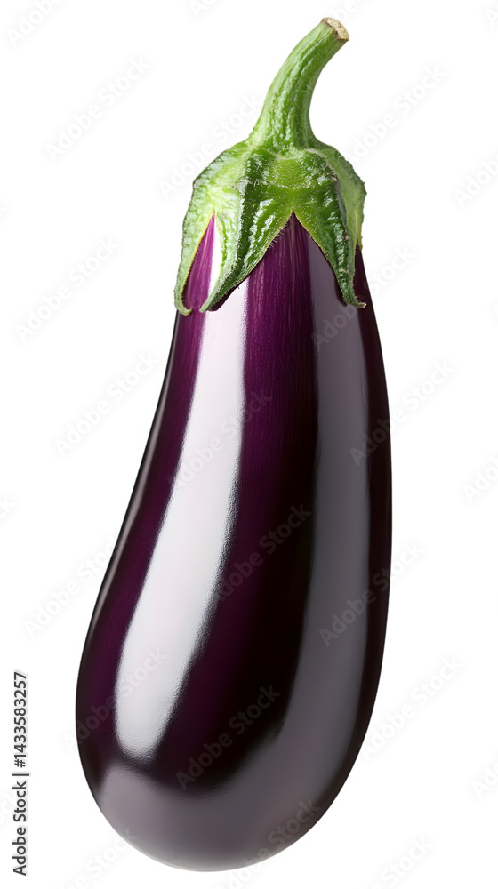 Realistic Image of a Purple Eggplant with a Green Stem on Transparent Background