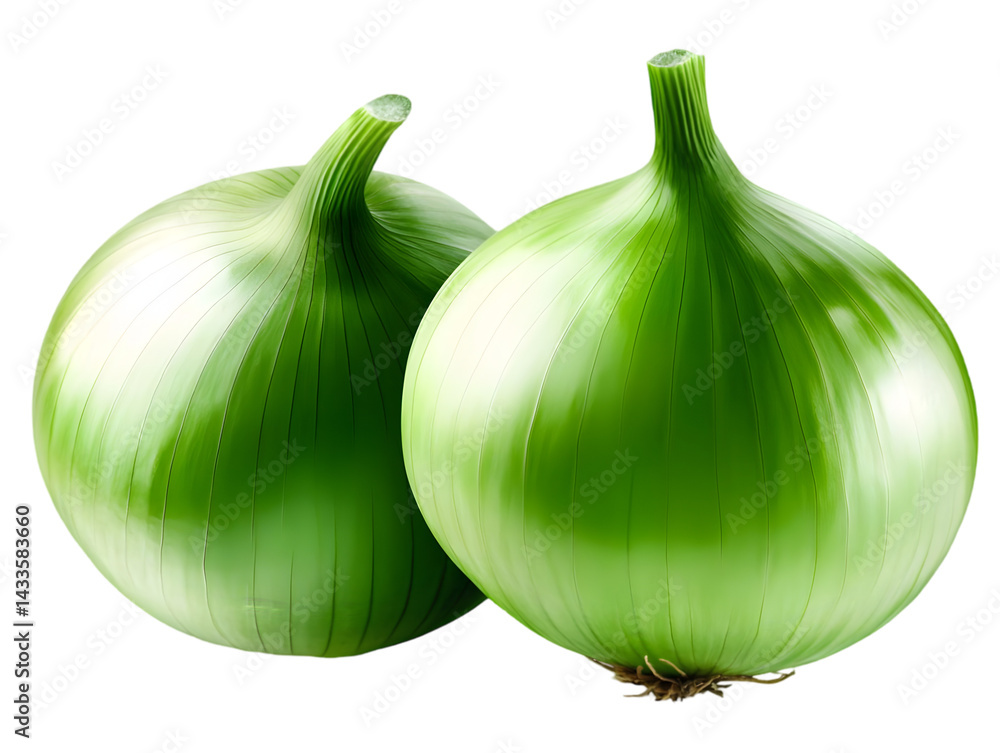 Realistic Image of Two Green Onions on Transparent Background