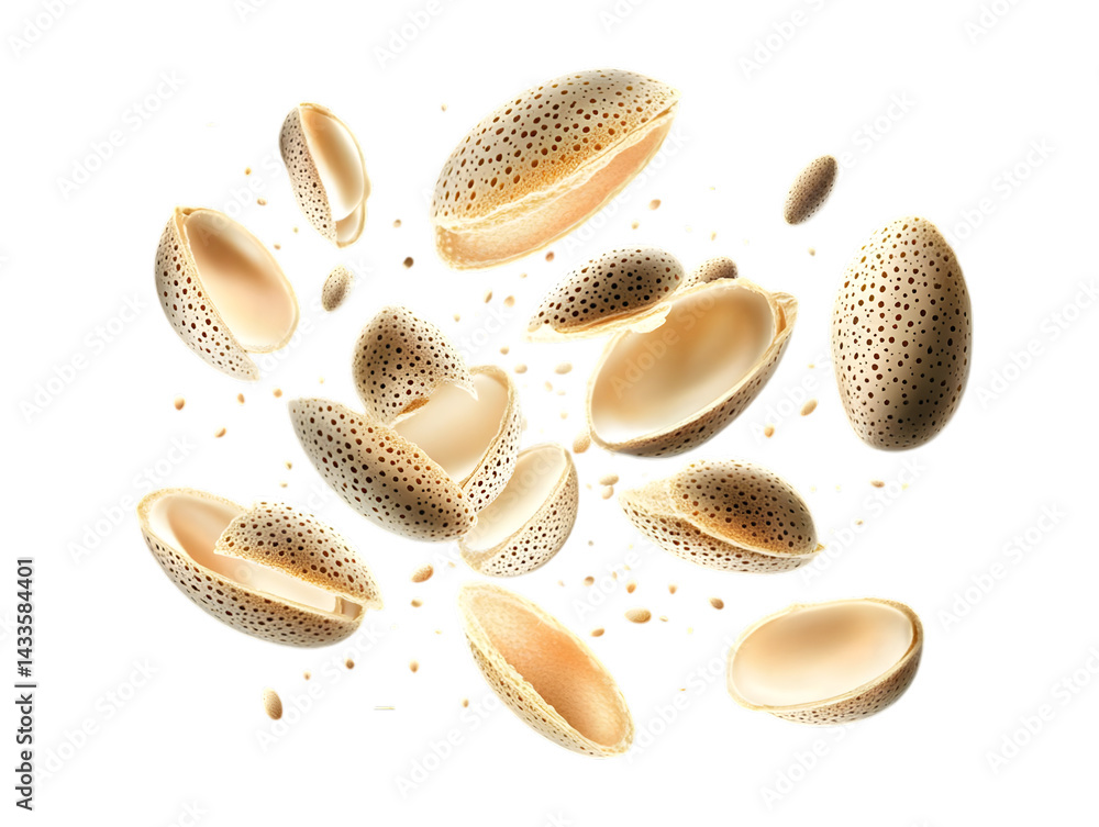 Realistic Photo of Almonds Cracking with Transparent Background and Kernels