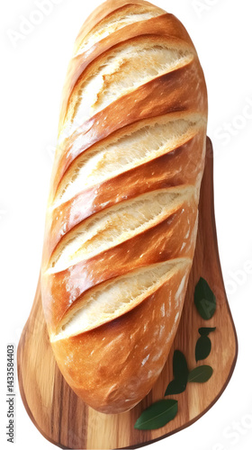 Obraz na płótnie Realistic Photo of a Freshly Baked Baguette Loaf on Wooden Board Isolated with Transparent Background w salonie