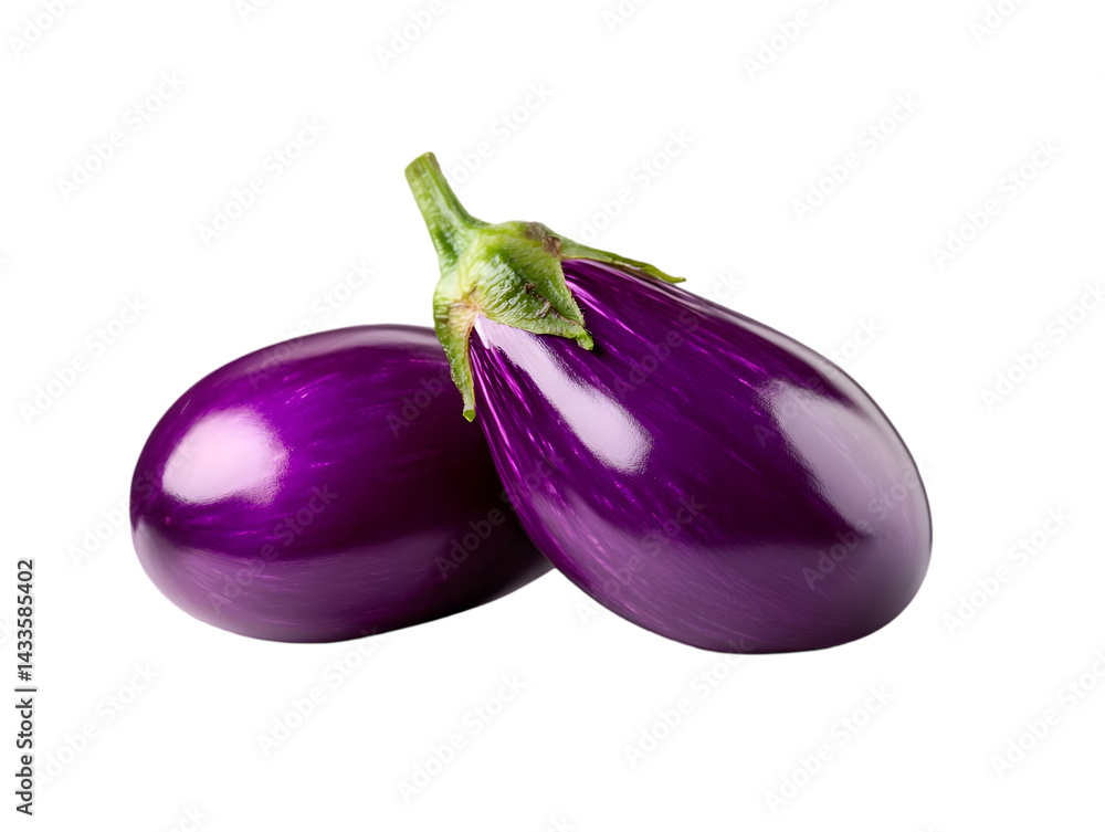 Realistic Photo of Two Purple Eggplants Isolated on Transparent Background