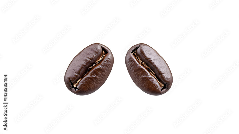 Realistic Photo of Two Roasted Coffee Beans on a Transparent Background