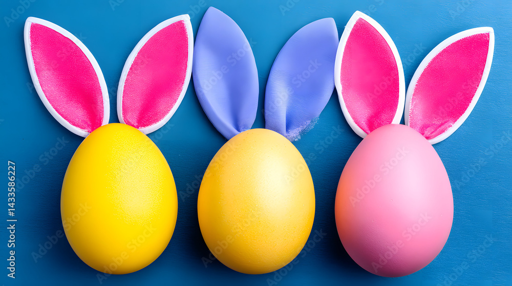 Easter background with pastel-colored eggs and bunny ears on a soft fabric surface, capturing the festive and cheerful spring holiday atmosphere.
Easter background with pastel-colored eggs and bunny ears on a soft fabric surface, capturing the festive and cheerful spring holiday atmosphere.