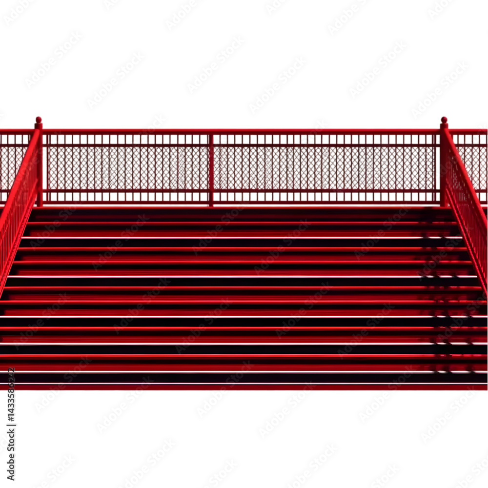 Red Staircase Bridge Architecture Design Isolated Illustration on Black Background
