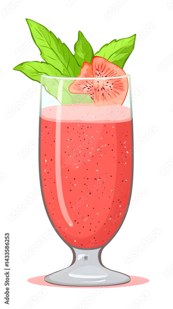 Refreshing Fruit Smoothie Illustration with Mint and Transparent Background