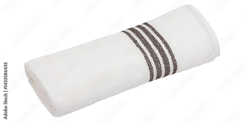 Rolled White Napkin With Brown Stripes Isolated On Transparent Background Photo