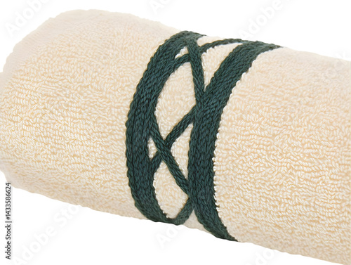 Obraz na płótnie Rolled Cream Colored Towel with Green Pattern as Isolated Object w salonie