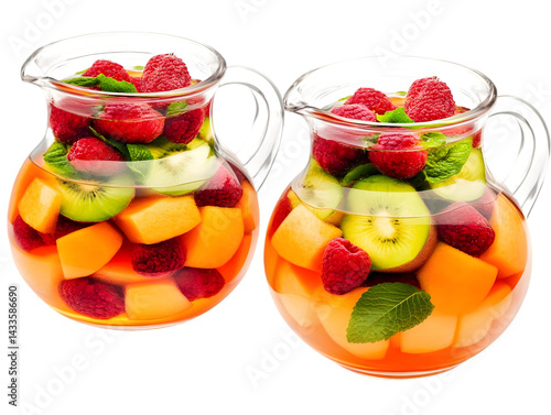 Obraz na płótnie Refreshing Summer Fruit Drink in Transparent Pitchers Isolated Photo w salonie