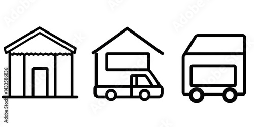 Obraz na płótnie Simple Black Line Illustration Of Houses And Truck Transportation w salonie