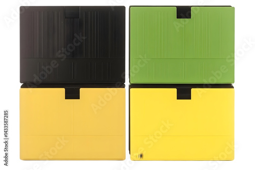 Obraz na płótnie Stacked Colorful Boxes Arrangement Isolated On Transparent Background Illustration w salonie