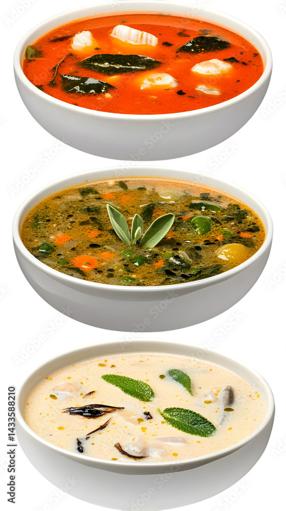 Three Soup Bowls Isolated on Transparent Background Photo